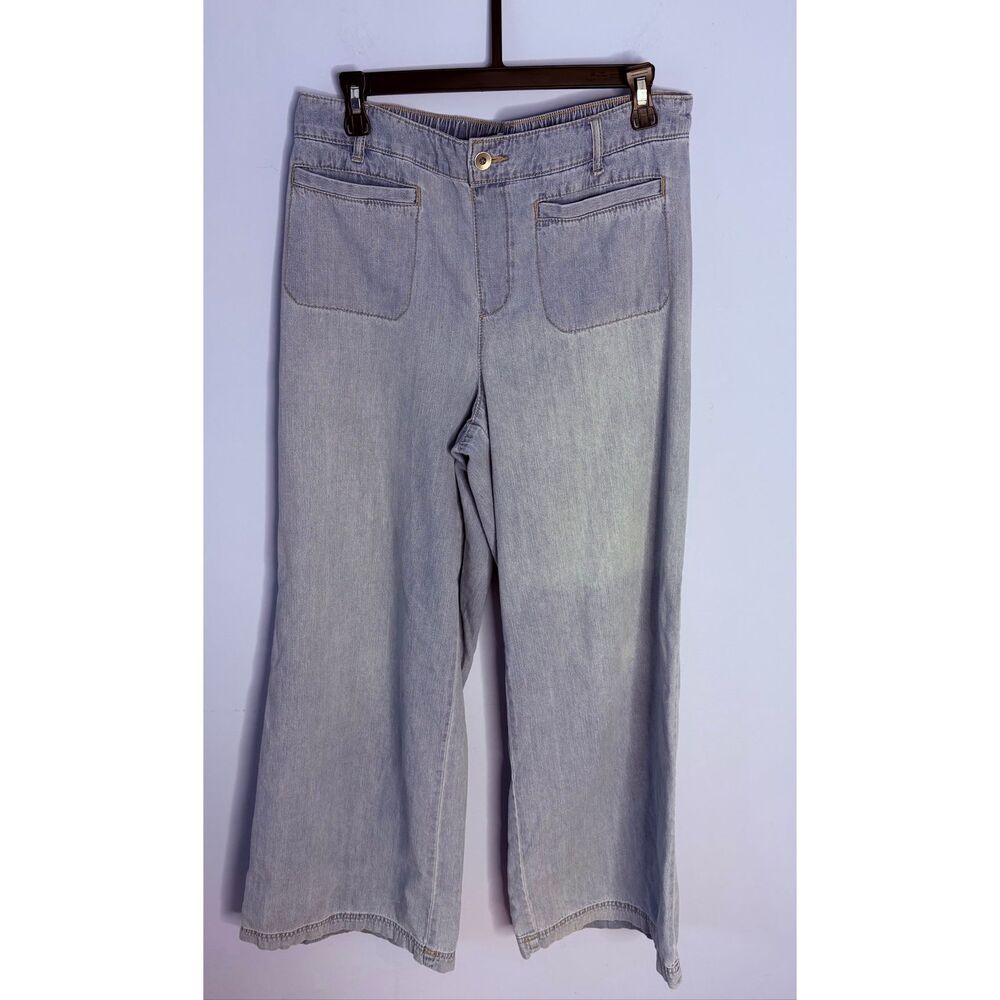 Happily Grey Wide Leg Jeans High Rise Light Wash Cotton Denim Size L Pockets